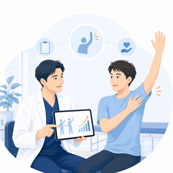 医師が治療経過を確認するイメージ